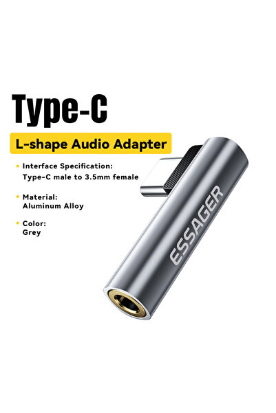 essager محول صوت من نوع C إلى 3.5 مم على شكل حرف L من نوع C إلى 3.5 مم لآيفون...