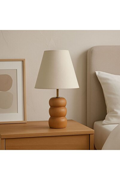 Natiorj 3 Kat Model Ahşap Konik Şapkalı Özel Koleksiyon Abajur Salon Yatak Od...