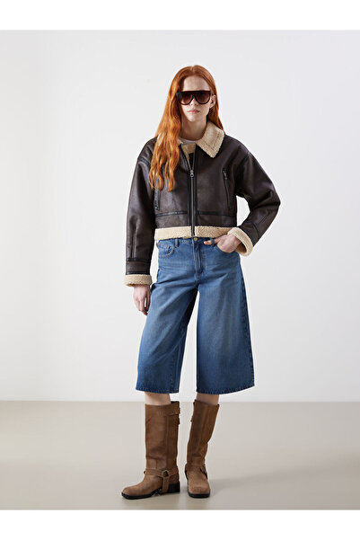 LC Waikiki Sparkling Choices from Shining Store |   Shirt Collar Women Leather-Look Coat