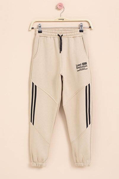 Cansın Mini Αγορικό παντελόνι με λεπτομέρεια σε μπεζ ρίγες και ελαστική μέση 21458