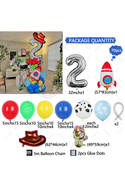 Miniso كما في الصورة 2 70 قطعة بالونات على شكل صاروخ بز لايتير من فيلم باز لايتير أطفال توي ستوري موضوع عيد ميلاد سعيد