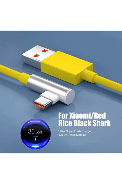 Choice كابل USB من النوع C أصفر بطول 1 متر وكابل شحن فائق السرعة بزاوية 90 در...