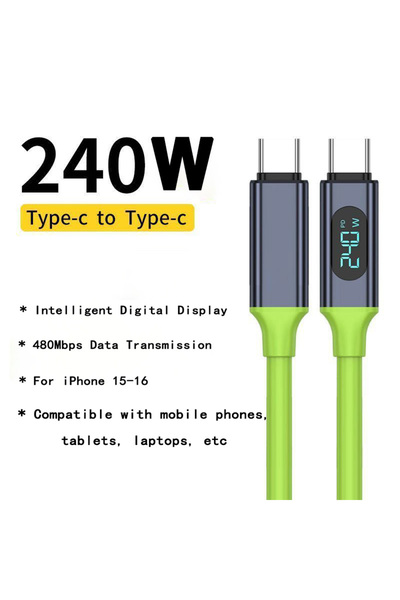 Choice 1.5 متر PD C-C شاشة رقمية 240 واط شحن فائق السرعة كابل بيانات الهاتف ا...