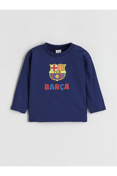 LC Waikiki Navy Blue Crew Neck Barcelona Printed Baby Boy Tracksuit Set