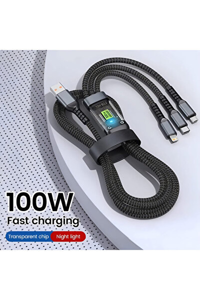 Choice 1.2 متر أسود 3 في 1 100 واط كابل USB A شحن سريع كابل بيانات Micro USB ...
