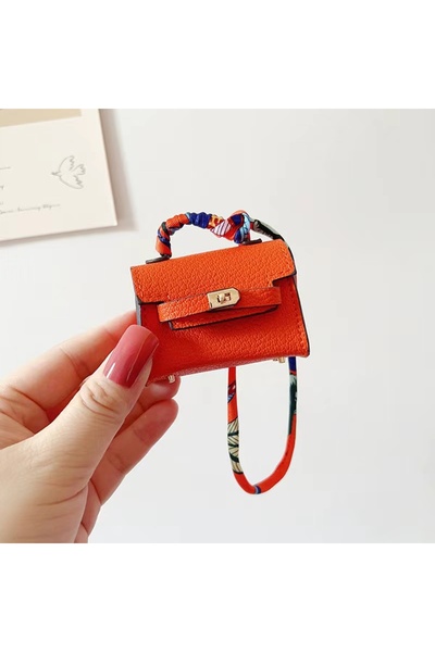 Choice حقيبة صغيرة برتقالية اللون مصنوعة من جلد المايكروفايبر لسماعات AirPods...