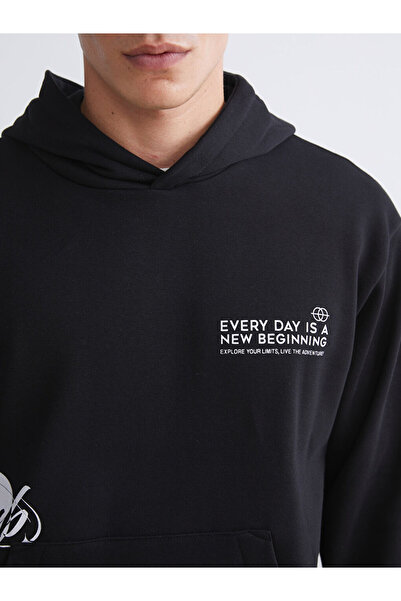 LC Waikiki Black Long Sleeve Printed Men's Hoodie