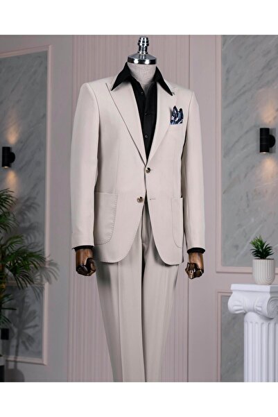 TerziAdemAltun Italian Style Slim Fit Jacket Pant Suit Beige T14153