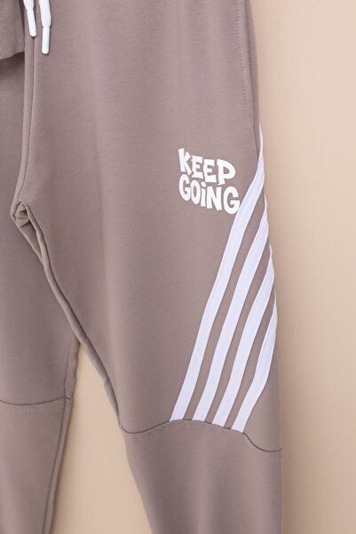 Cansın Mini Καφέ Σετ αθλητικής φόρμας για αγόρια Keep Going με γραμμές και κουκούλα 23419