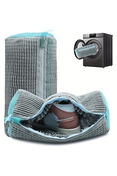 Choice حقيبة غسيل أحذية رمادية اللون، مصنوعة من ألياف ناعمة، حقيبة غسيل مناسب...