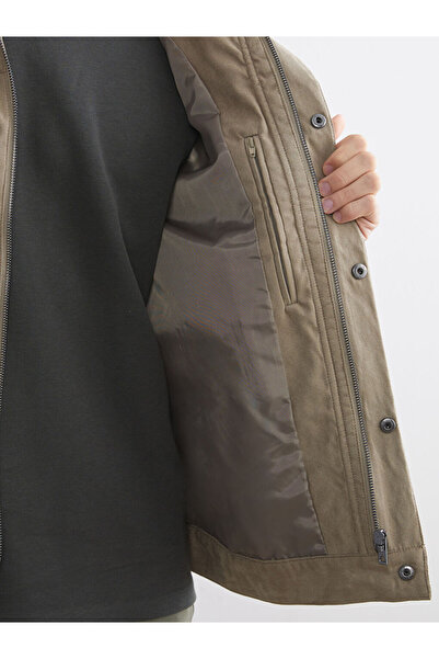 LC Waikiki Ανδρικό παλτό από σουέτ με γιακά πουκάμισο σε μπεζ τυπικό κορμό