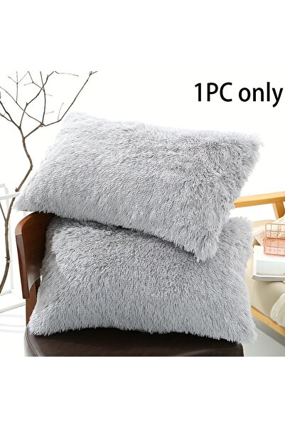 Choice أغطية وسائد من الفرو الصناعي، قطعة واحدة، رمادي فاتح، مقاس 500×900 مم،...
