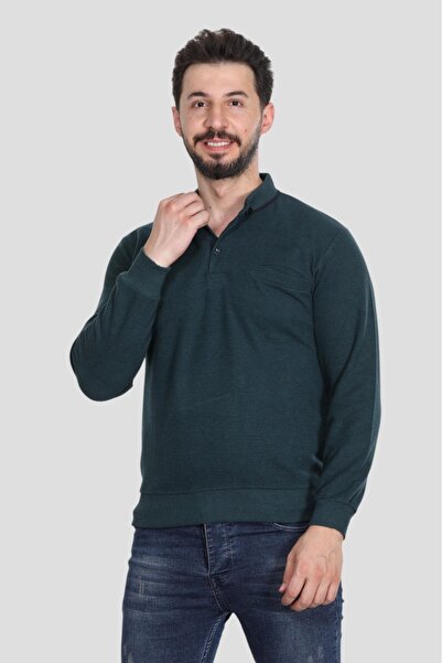 HEDEFNUR TEKSTİL Men's Polo Collar Regular Fit Thessaloniki Knitted Patterned Burgundy Sweatshirt with Pockets