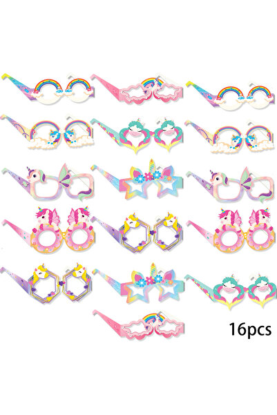 Choice3 16pcs paper Glasses 6-16pcs Rainbow Unicorn paper Glasses Unicorn the...