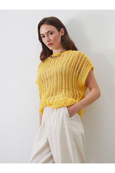 LC Waikiki Жълт велосипеден деколте с връзки дамски плетен пуловер