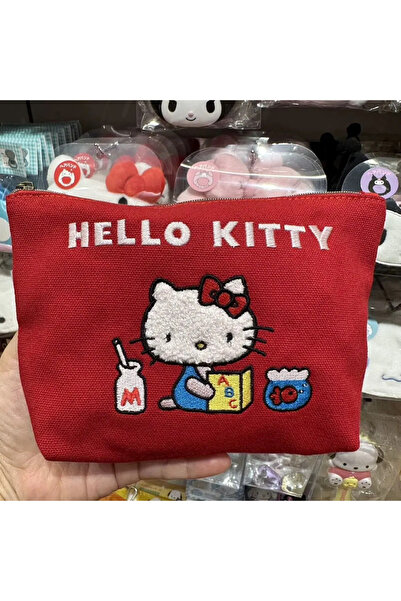 Miniso Red Cute Girl Red Hello Kitty Women Large Capacity Makeup Bag 50Th Ann...