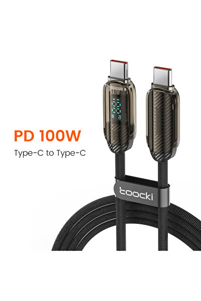 Toocki 1 متر أسود 100 واط USB C إلى كابل من النوع C شاحن سريع الشحن من النوع ...