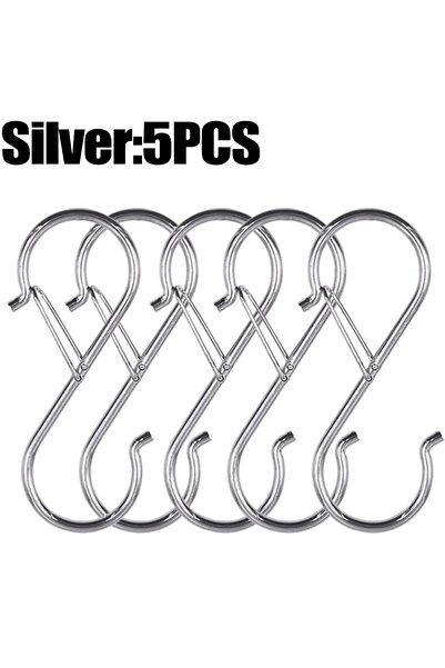 Choice 5 قطع من الفضة على شكل حرف S معدنية مع خطافات زنبركية لرفوف المطبخ وال...