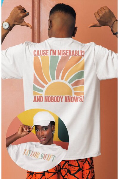 Fuddy Moda للجنسين، لأنني مiserable! تي شيرت مطبوع على الظهر، تي شيرت كبير ال...