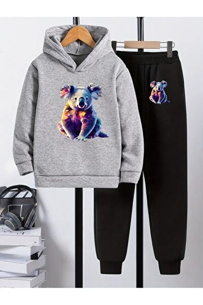 SVART WEAR Children's Printed Hooded Sweatshirt and Sweatpants Set 3 Thread Raster for Autumn/Winter