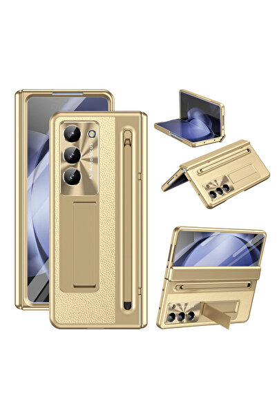 Choice جراب هاتف سامسونج جالاكسي زد فولد 6 ذهبي اللون، مصنوع من الجلد الصناعي...