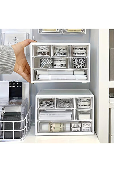 Choice 2pcs 1pc Large Capacity Multi-Functional Plastic Desktop Organizer with Drawer for Office Supplies,