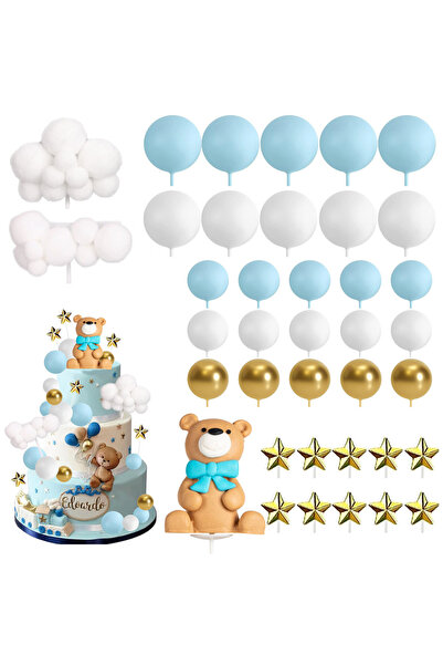 choice2 38 قطعة زرقاء، 38 قطعة من زينة كعكة الدببة الصغيرة اللطيفة، مجسمات دب...