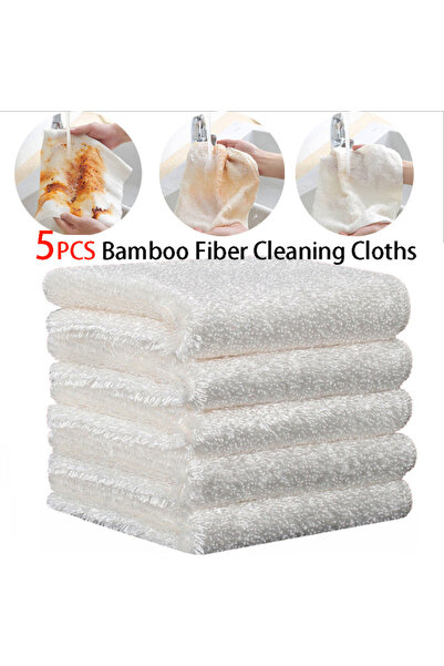 Choice 5 قطع 1/5 قطعة قماش تنظيف سميك من ألياف الخيزران الطبيعي منشفة أطباق ب...