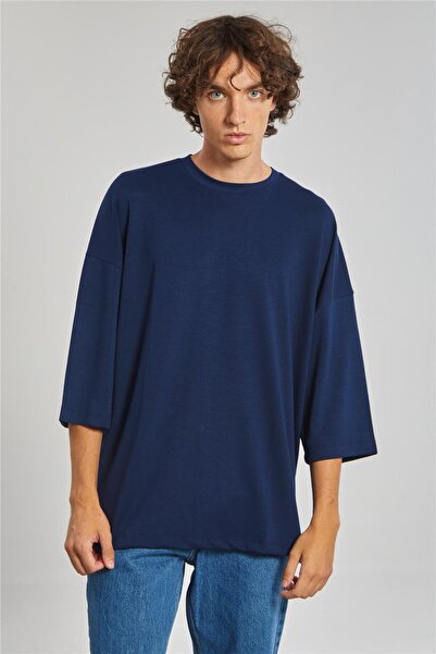 BARRELS AND OIL Ανδρικό T-Shirt Crew Neck oversized - Ναυτικό μπλε