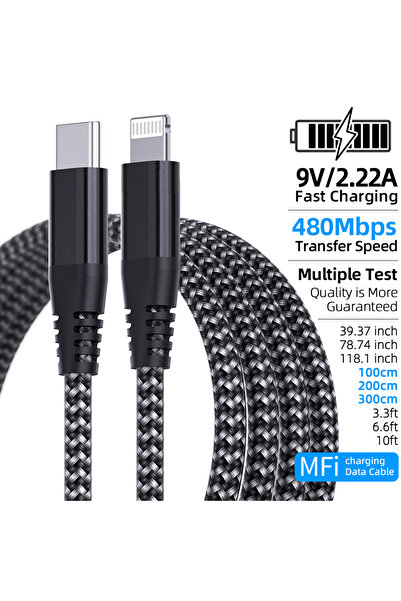 Choice 3 م 10 قدم 1 قطعة LAIHONEN أسود 1 قطعة لكابل شاحن iPhone MFi 10 قدم 1 ...