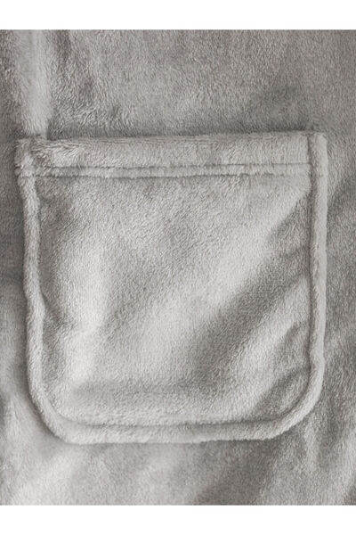 LC Waikiki Gray Double-Breasted Collar Plush Women's Dressing Gown