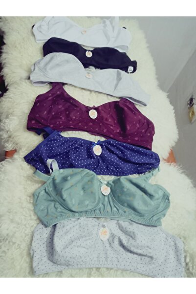 Tektaş (2 Pcs) Combed Cotton Hollow Bra Without Underwire, Without Sponge, Patterned Mother Bra, 100% Cotton