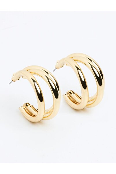 Jimmy Key Gold Color Shiny Hoop Figured Earrings
