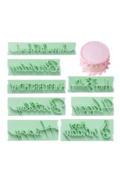 Choice 8 قطع من أفضل التمنيات مجموعة قواطع DIY طباعة يدوية أحرف ختم عيد ميلاد سعيد كعكة ديكور بركات P...