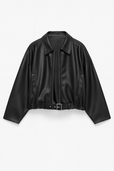 Jaglion Δερμάτινο μπουφάν Luvren PB oversized Bomber με ζώνη