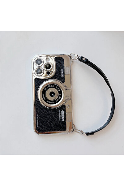 Choice iPhone 14Pro Max أسود فاخر كاميرا ستيريو يدوية مع حزام حقيبة هاتف لـ iPhone 16 15 14 P