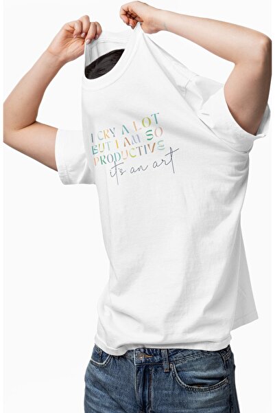 Fuddy Moda Tricou unisex I Cry A Lot But I Am So Productive cu imprimeu, tricou supradimensionat cu tematică Taylor Swift