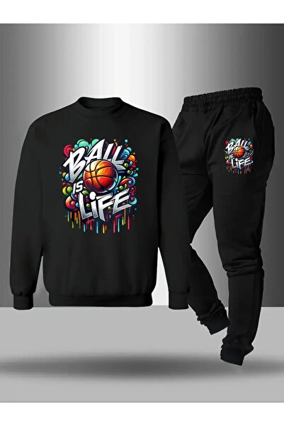 Cevval Children's Printed Crew Neck Sweatshirt and Sweatpants Set 3 Thread Raster for Autumn/Winter