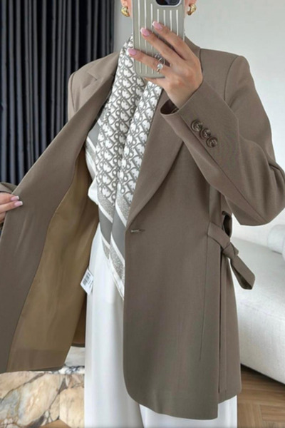 thesunfyre KADIN Premium Kalite Yandan Bağcıklı Astarlı Double Kumaş Blazer Ceket