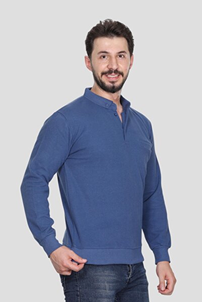 HEDEFNUR TEKSTİL Синя мъжка поло блуза с джобове и редовна кройка Thessaloniki Knit Sweatshirt