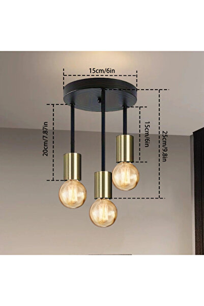 Choice 3 مصابيح أسود ذهبي 1 قطعة أسود حديث بسيط أربعة رؤوس E27 قاعدة لمبة مصباح سقف مناسب للمدخل