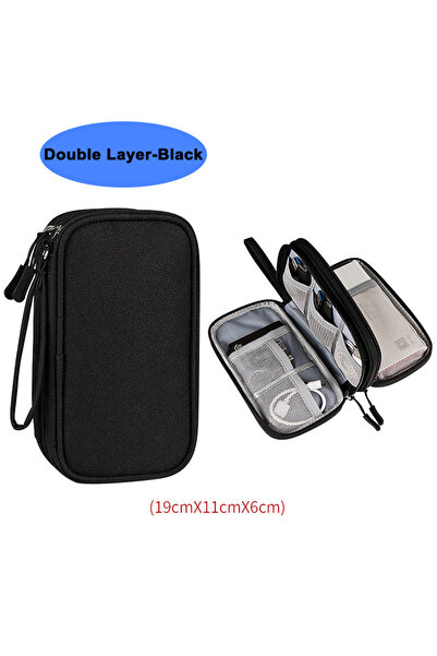 Choice حقيبة تخزين كابلات مزدوجة الطبقة - سوداء - مقاومة للماء - منظم إلكترون...