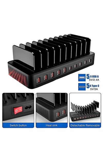 Choice شاحن متعدد الوظائف 100 واط مزود بمقبس EU مع 5 منافذ USB و 5 منافذ من ا...