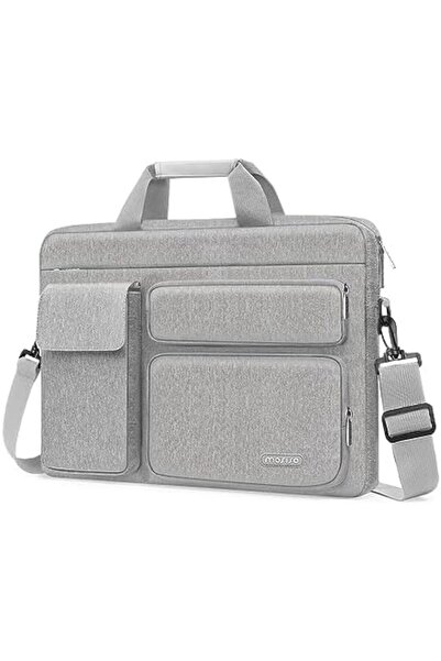 Mosiso حقيبة كتف للكمبيوتر المحمول مع جيبين بارزين وجيب واحد قابل للطي وجيب أفقي ومقبض وحزام