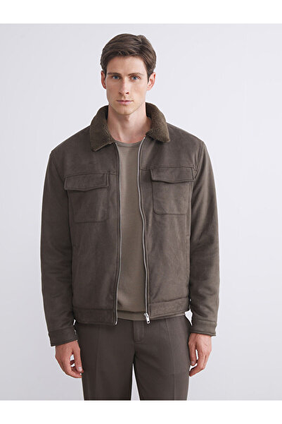 LC Waikiki Sparkling Choices from Shining Store |   Slim Fit Fur Collar Suede Men's Coat