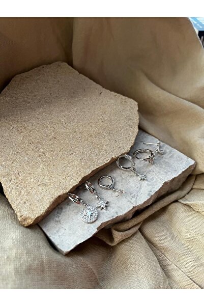 nunu takı YSX Jewelry Gümüş Renkli Altılı Küpe Seti