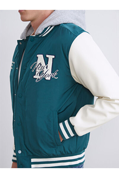 LC Waikiki Yeşil Standart Kalıp Kolej Yaka Erkek Bomber Mont
