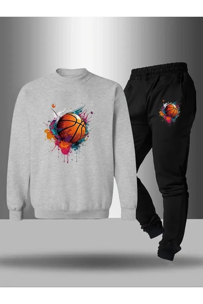 CROPSEL Children's Printed Crew Neck Sweatshirt and Sweatpants Set 3 Thread Raster for Autumn/Winter