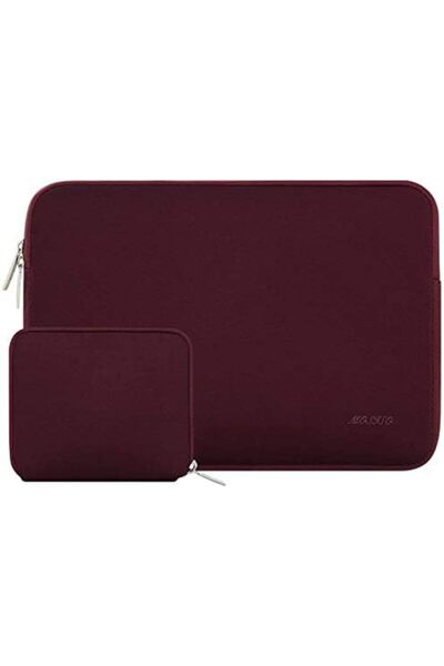 Mosiso Laptop Case 15 inch, Neoprene Computer Sleeve Bag with Small Case, Wine Red
