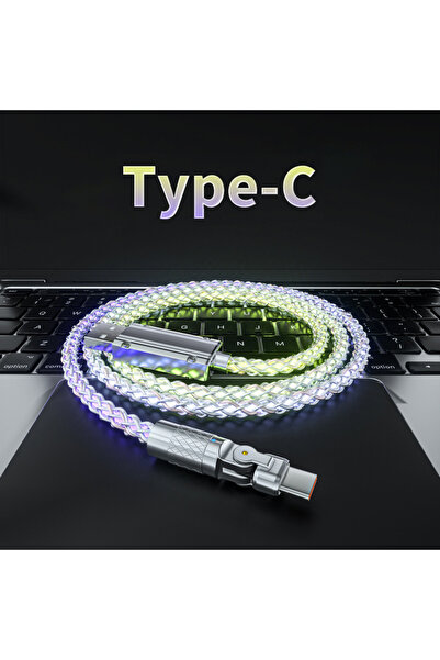 Choice كابل شحن سريع LED متوهج من النوع C 120 وات 180 درجة قابل للدوران من سب...